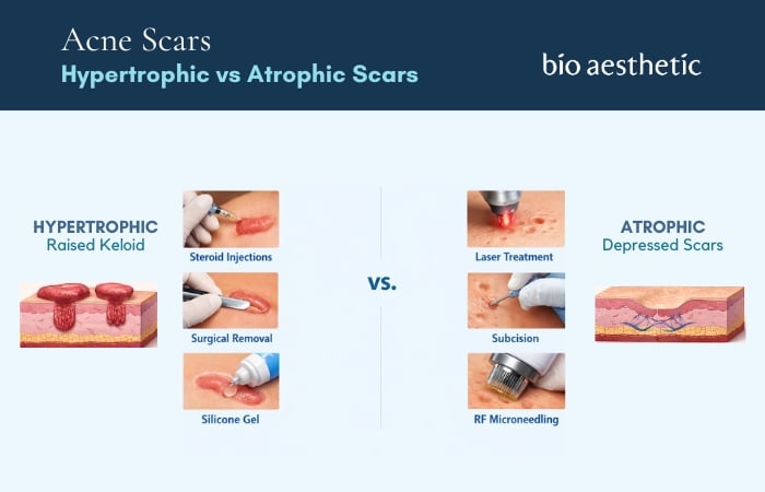 Raised (Hypertrophic:Keloid) vs Atrophic Acne Scars