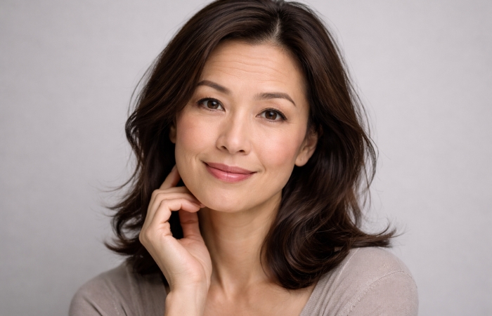 asian woman with forehead lines looking to to botox